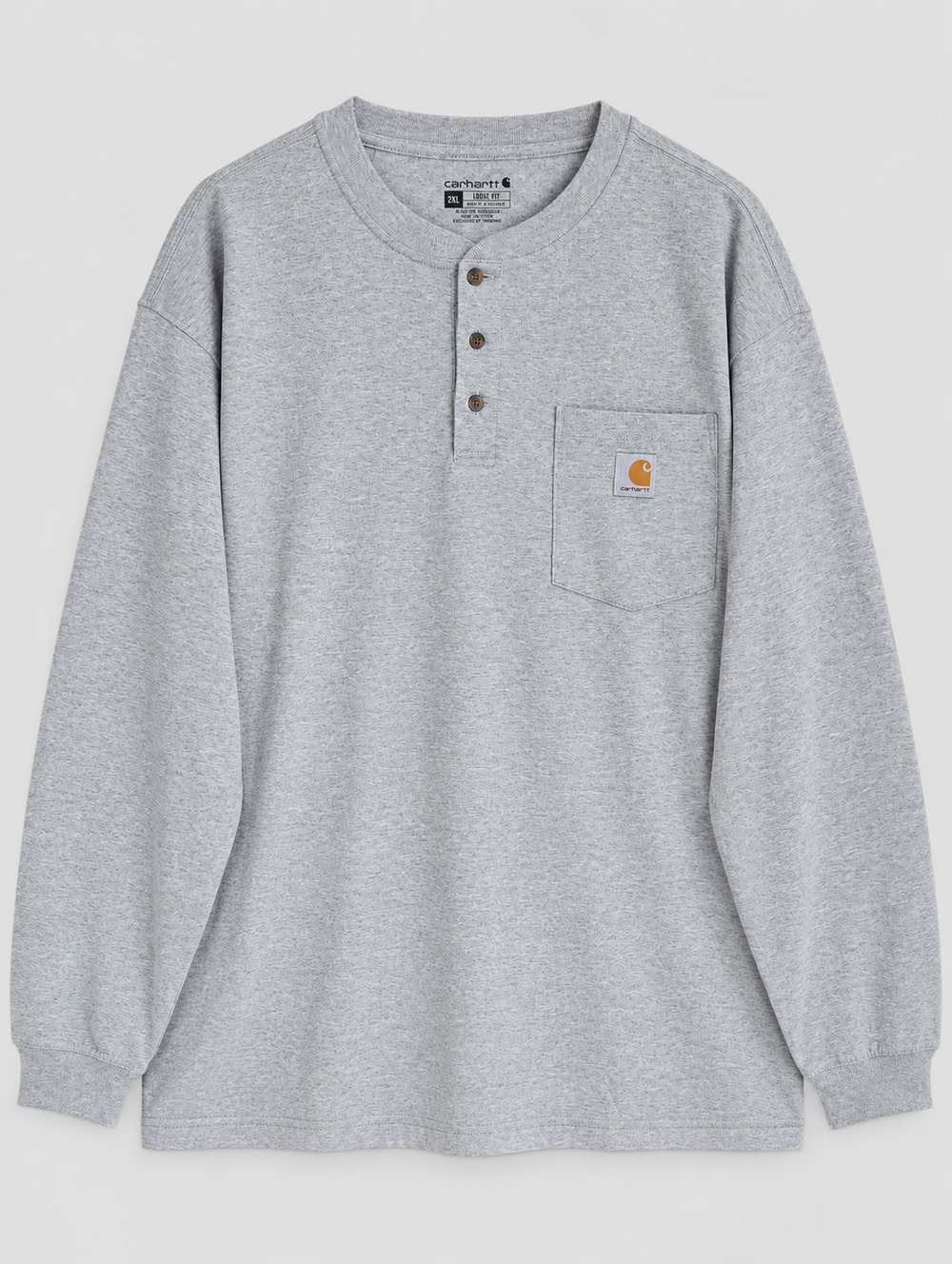 Carhartt K128 Henley Shirt Mens 2XL Gray Long Sleeve Pocket Loose Fit NWT